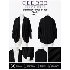 Cee Bee Cheryl Burke Womens 3X Open Front Cocoon Top Black NWT A261554